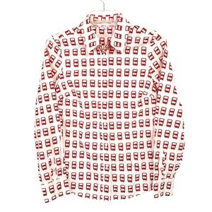 Boden Womens Double Decker Bus Shirt 6R Red White Novelty Print Button Front